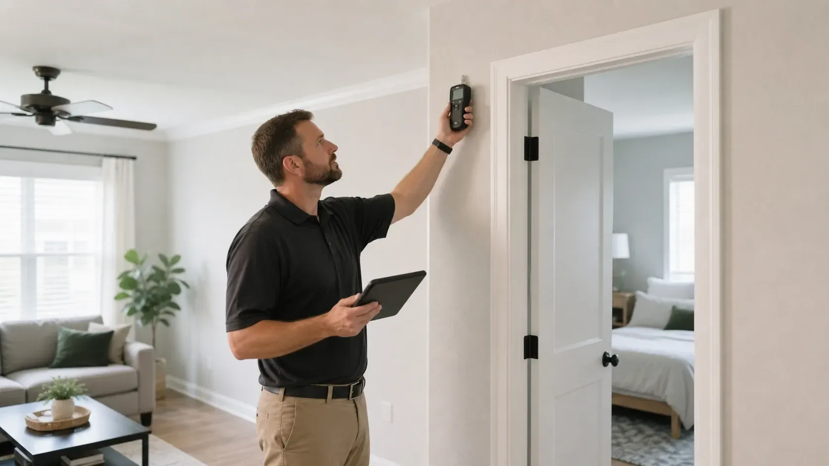 Technician conducting a moisture inspection for mold remediation kissimmee