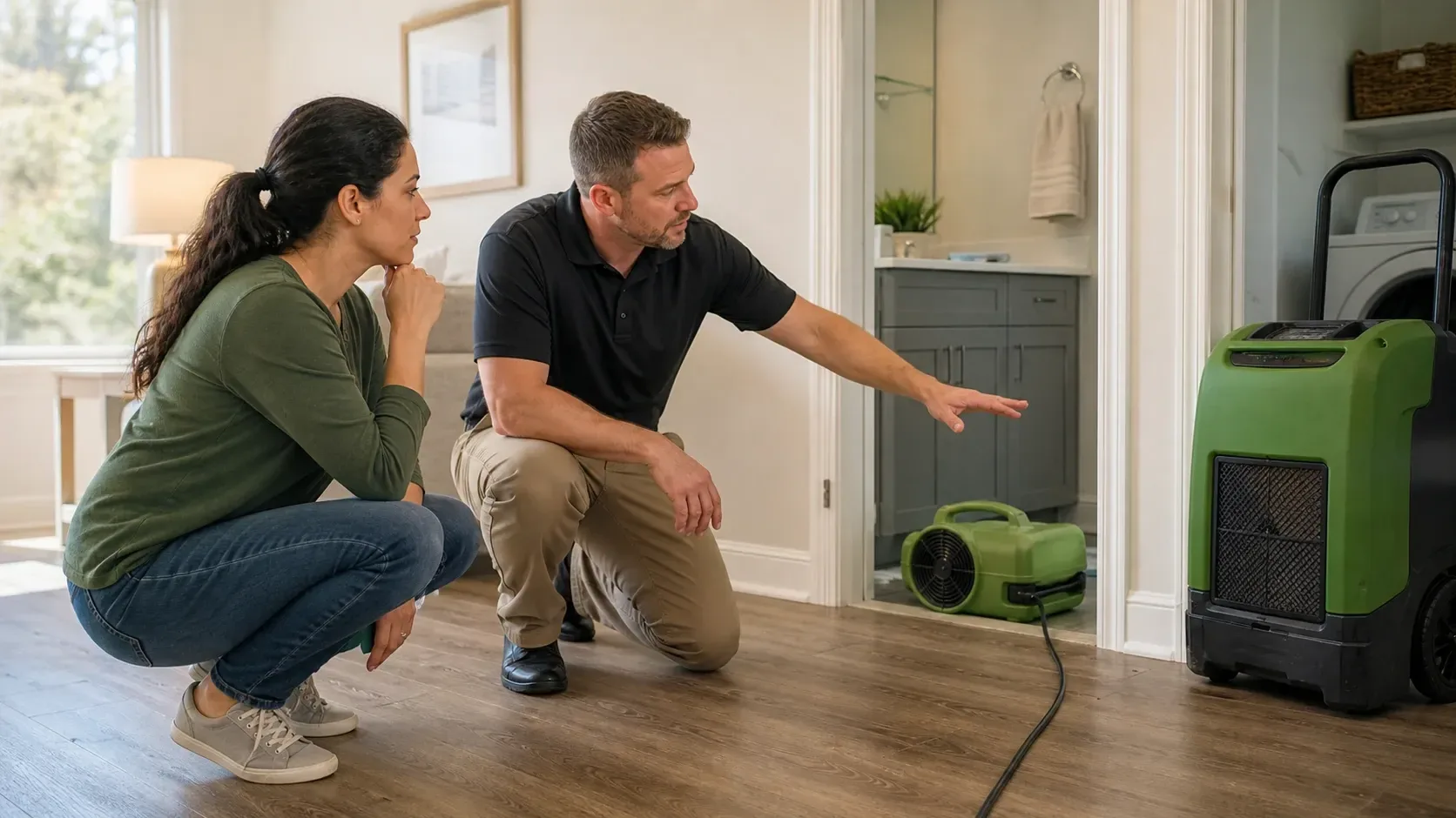 Technician conducting a moisture inspection for how to get rid of mold